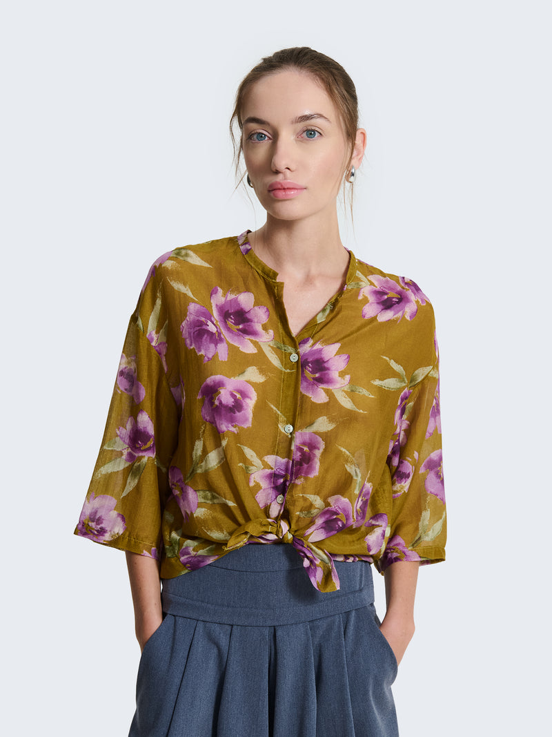 Silk blend shirt with floral pattern