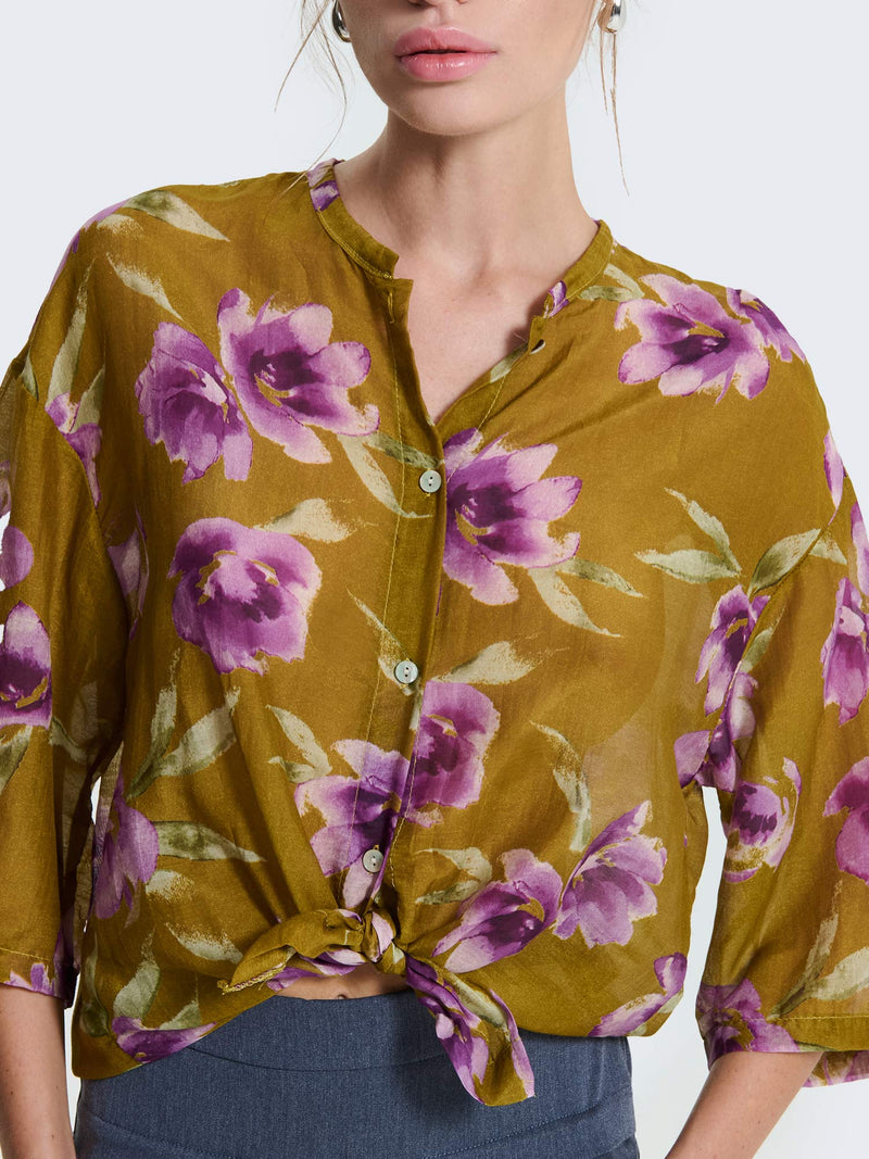 Silk blend shirt with floral pattern