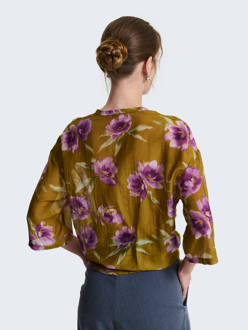 Silk blend shirt with floral pattern