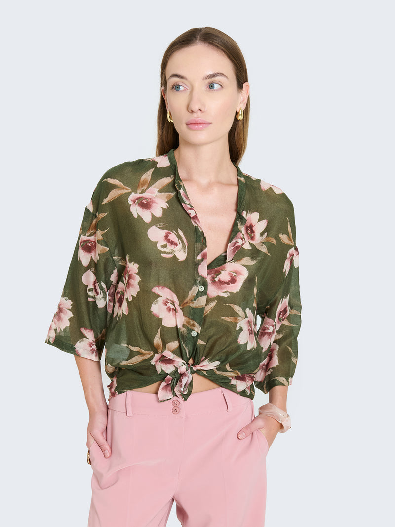 Silk blend shirt with floral pattern