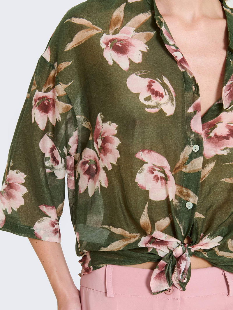 Silk blend shirt with floral pattern