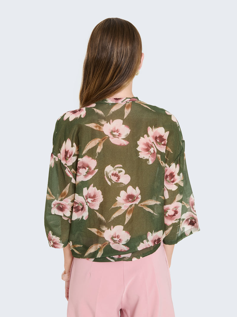 Silk blend shirt with floral pattern