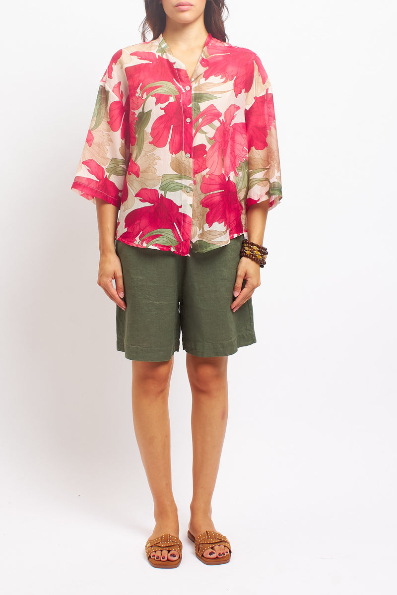 Camicia con collo alla coreana e fiocco