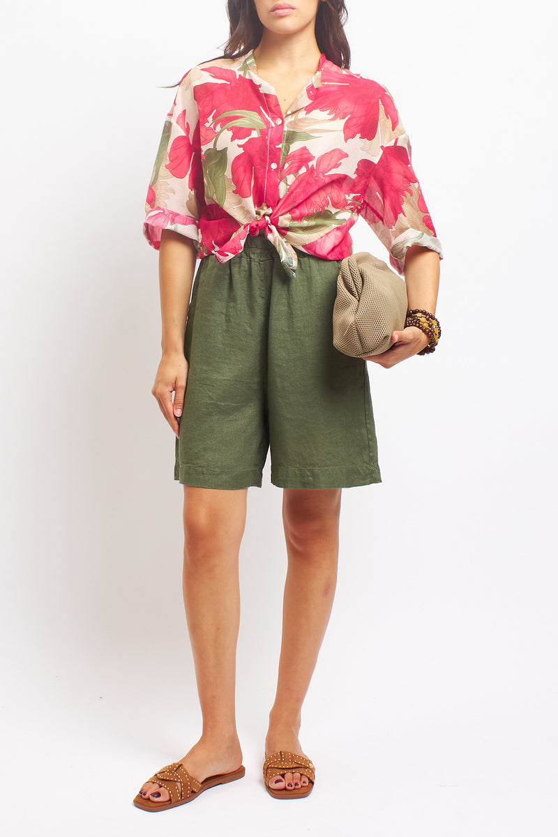 Camicia con collo alla coreana e fiocco