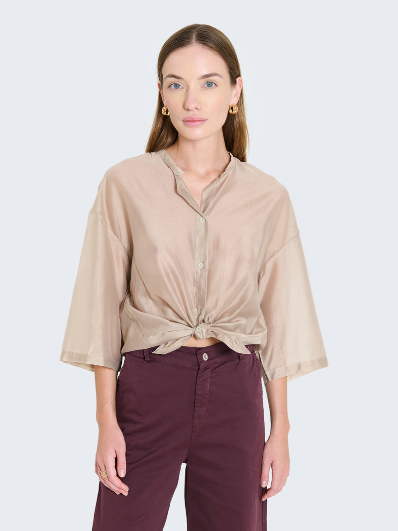 Short-sleeved organza shirt