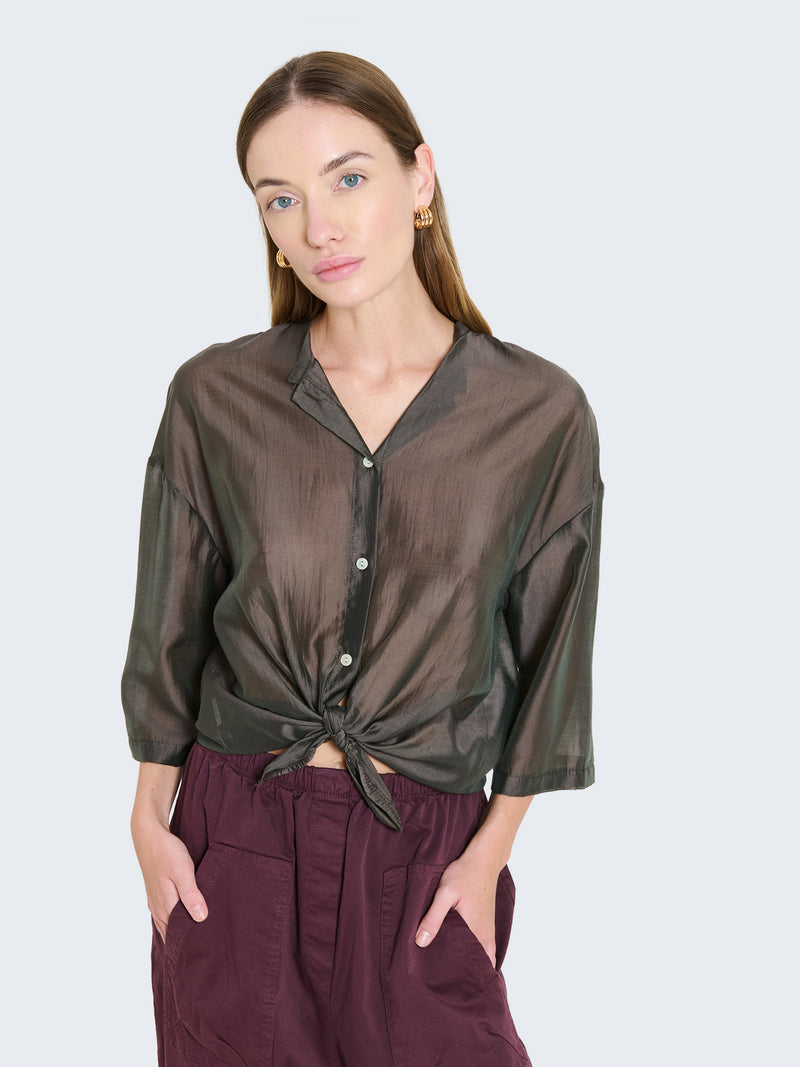 Short-sleeved organza shirt