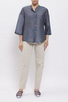 Camicia con fiocco e collo alla coreana