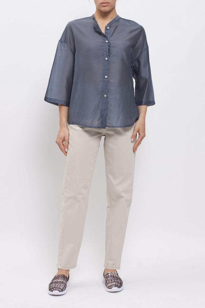Camicia con fiocco e collo alla coreana