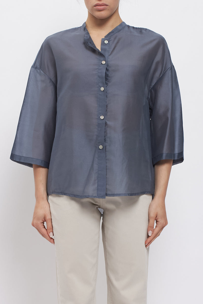 Camicia con fiocco e collo alla coreana