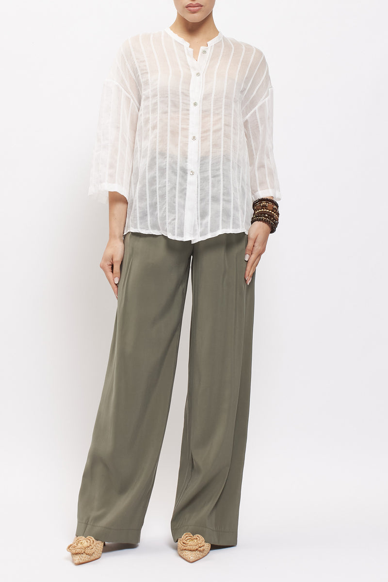 Camicia a righe con collo alla coreana