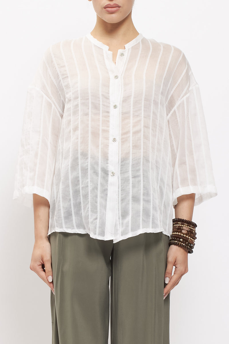 Camicia a righe con collo alla coreana