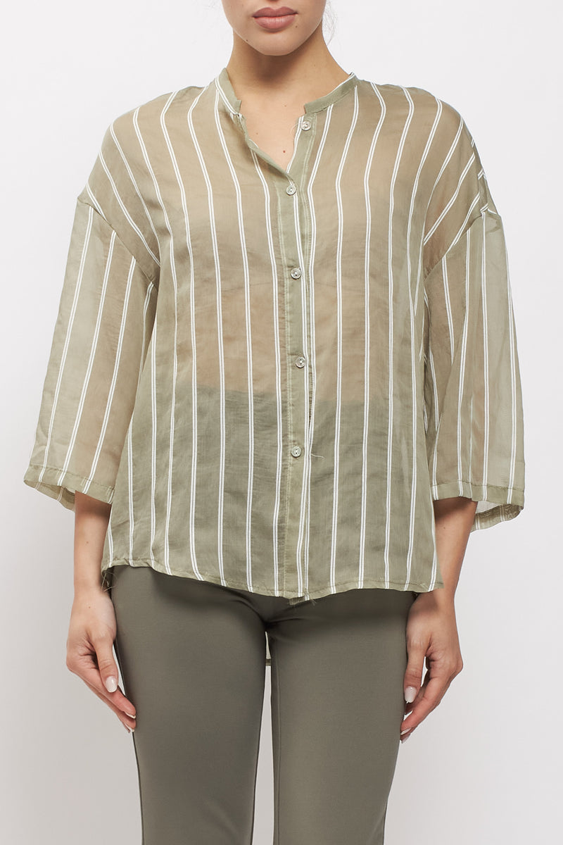 Camicia a righe con collo alla coreana