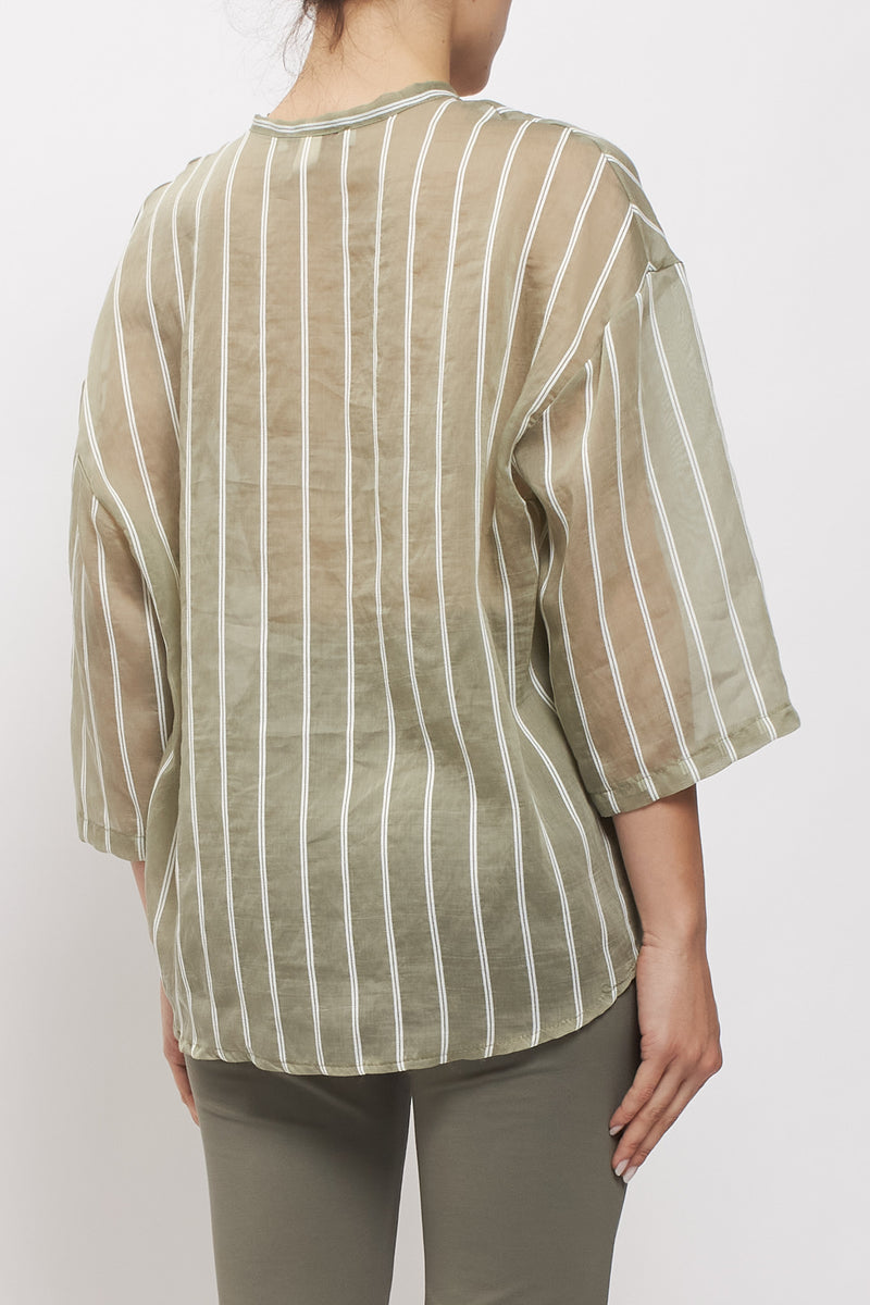 Camicia a righe con collo alla coreana