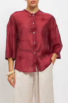 Camicia coreana con fiocco e ricami in pizzo