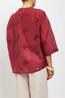 Camicia coreana con fiocco e ricami in pizzo