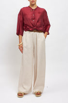 Camicia coreana con fiocco e ricami in pizzo