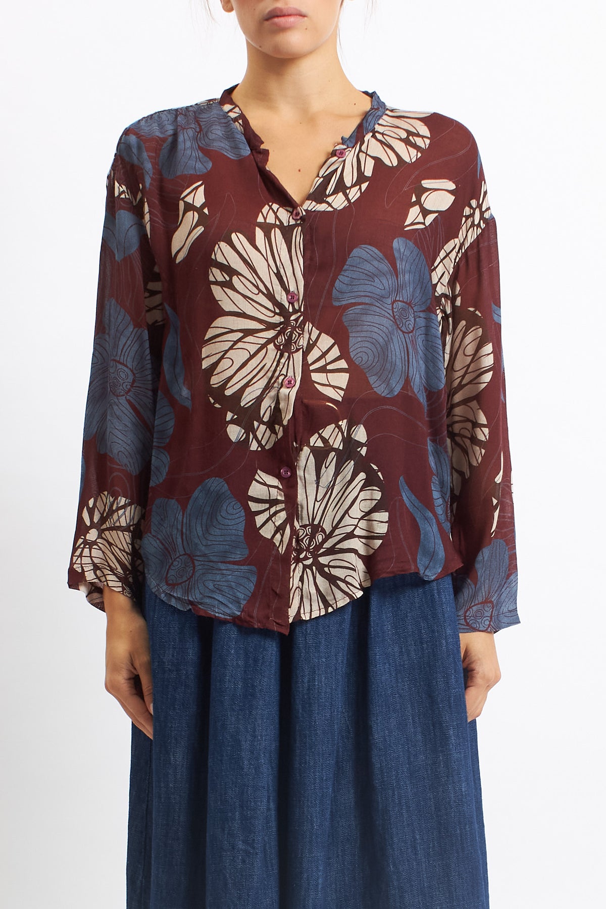 Camicia in lana con fantasia floreale