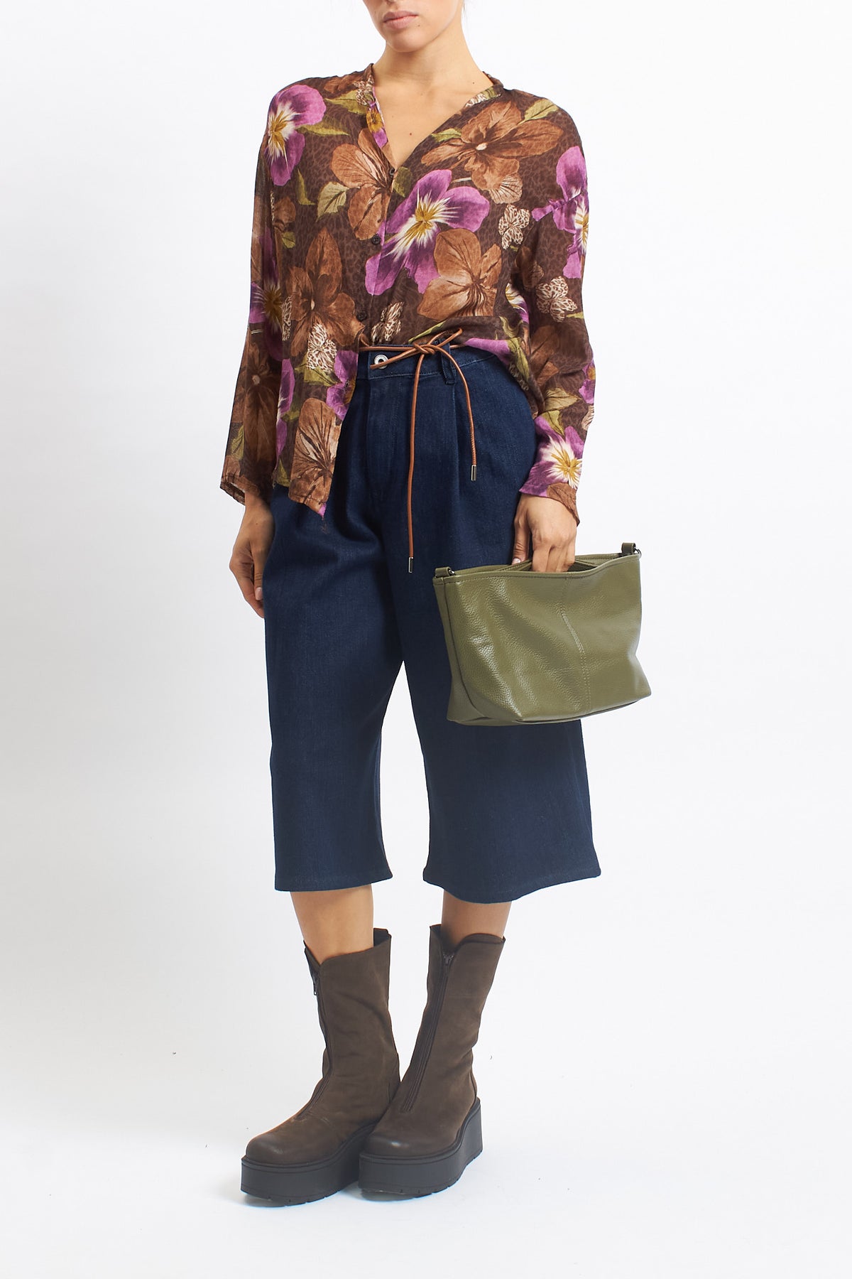 Camicia in lana con fantasia floreale