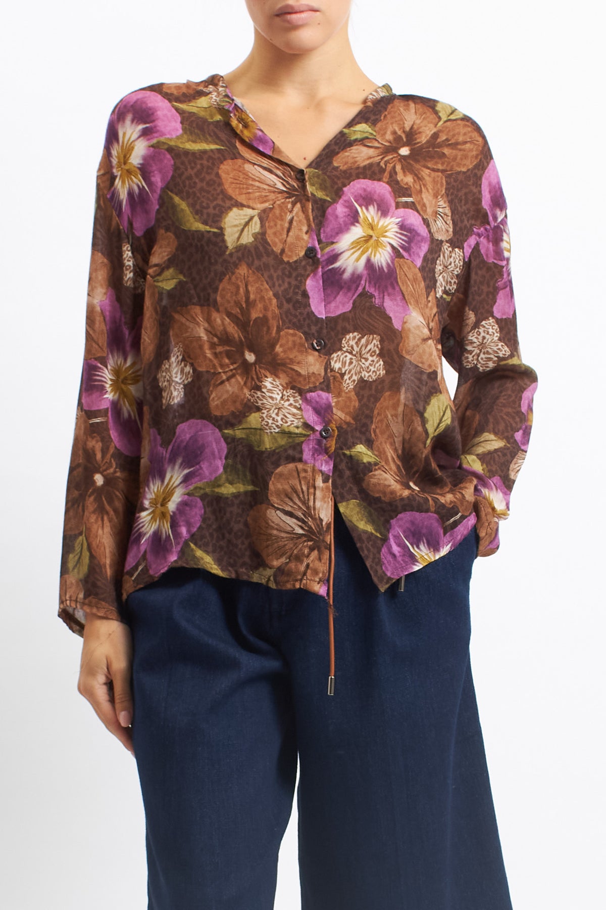 Camicia in lana con fantasia floreale