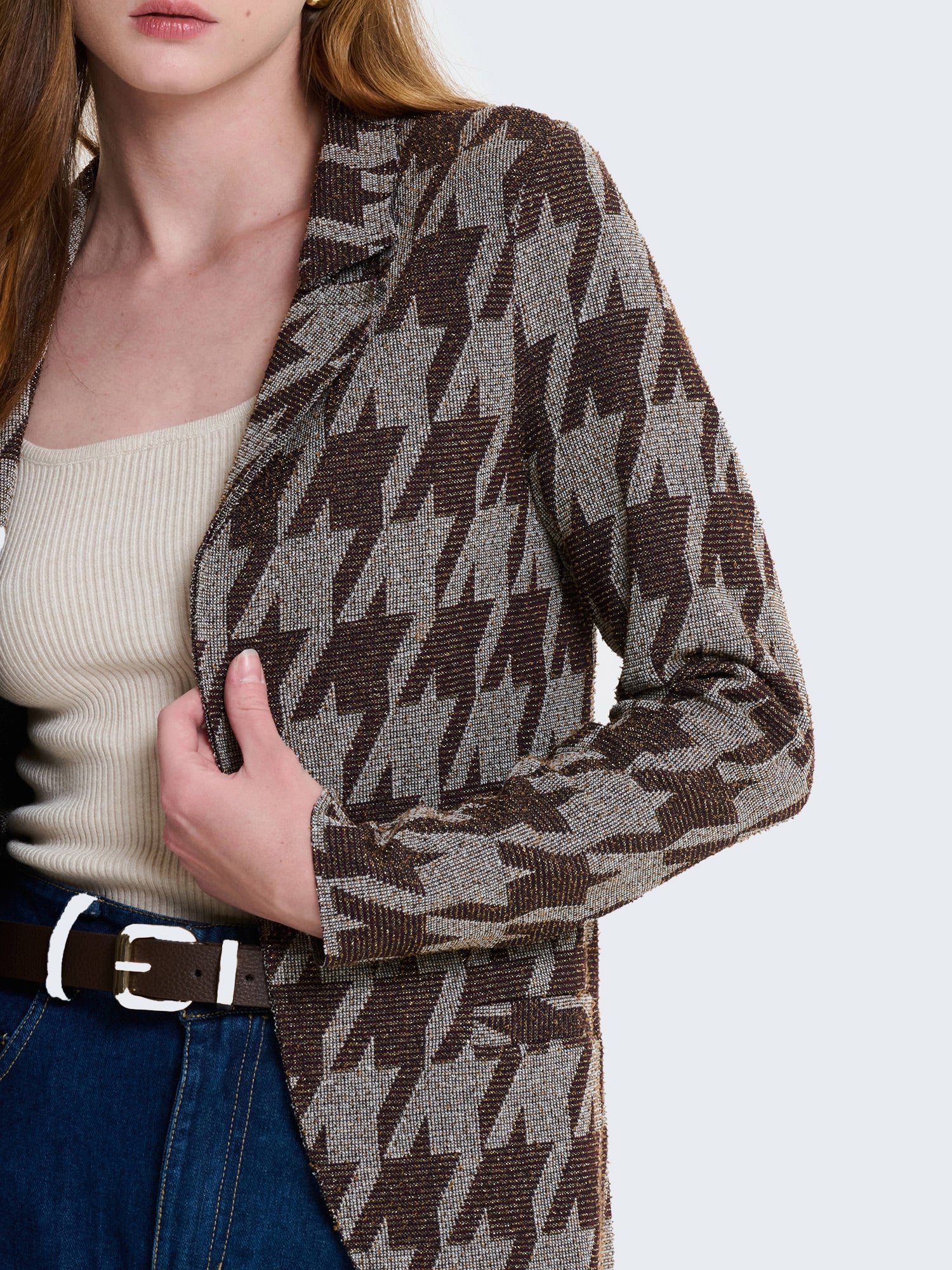 Blazer in lurex con fantasia geometrica