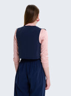 Gilet con laccetti e volant in cupro