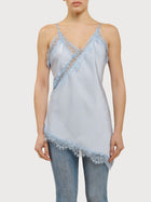 Abito asimmetrico in raso e pizzo