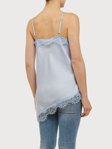 Abito asimmetrico in raso e pizzo