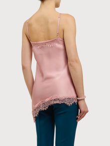 Abito asimmetrico in raso e pizzo