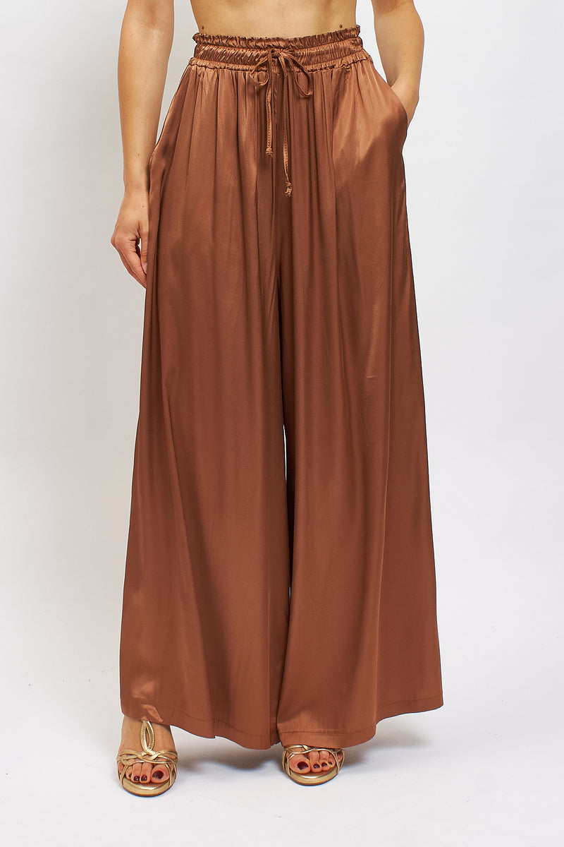 Pantalone palazzo in raso con coulisse