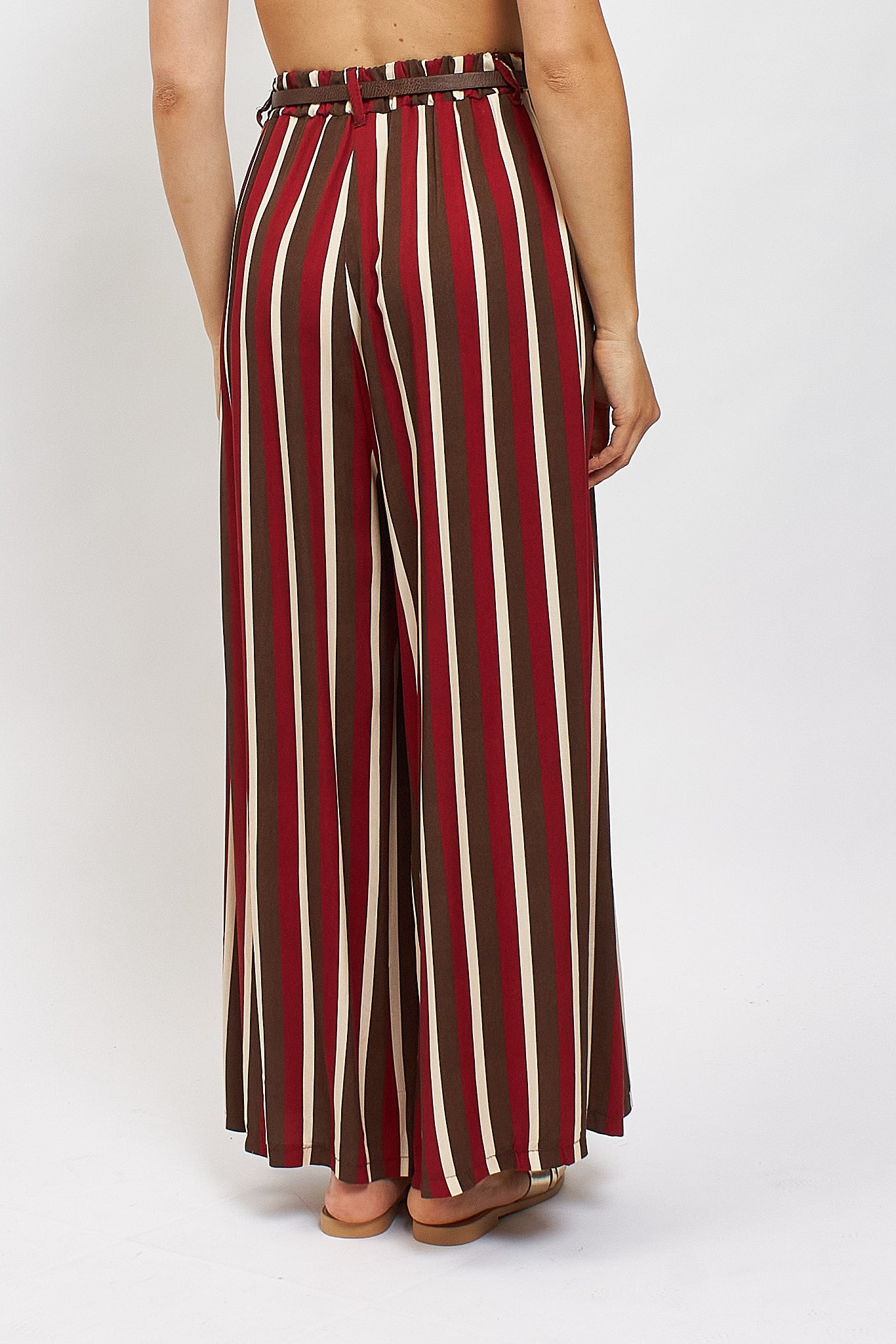 Pantalone palazzo a righe con cintura