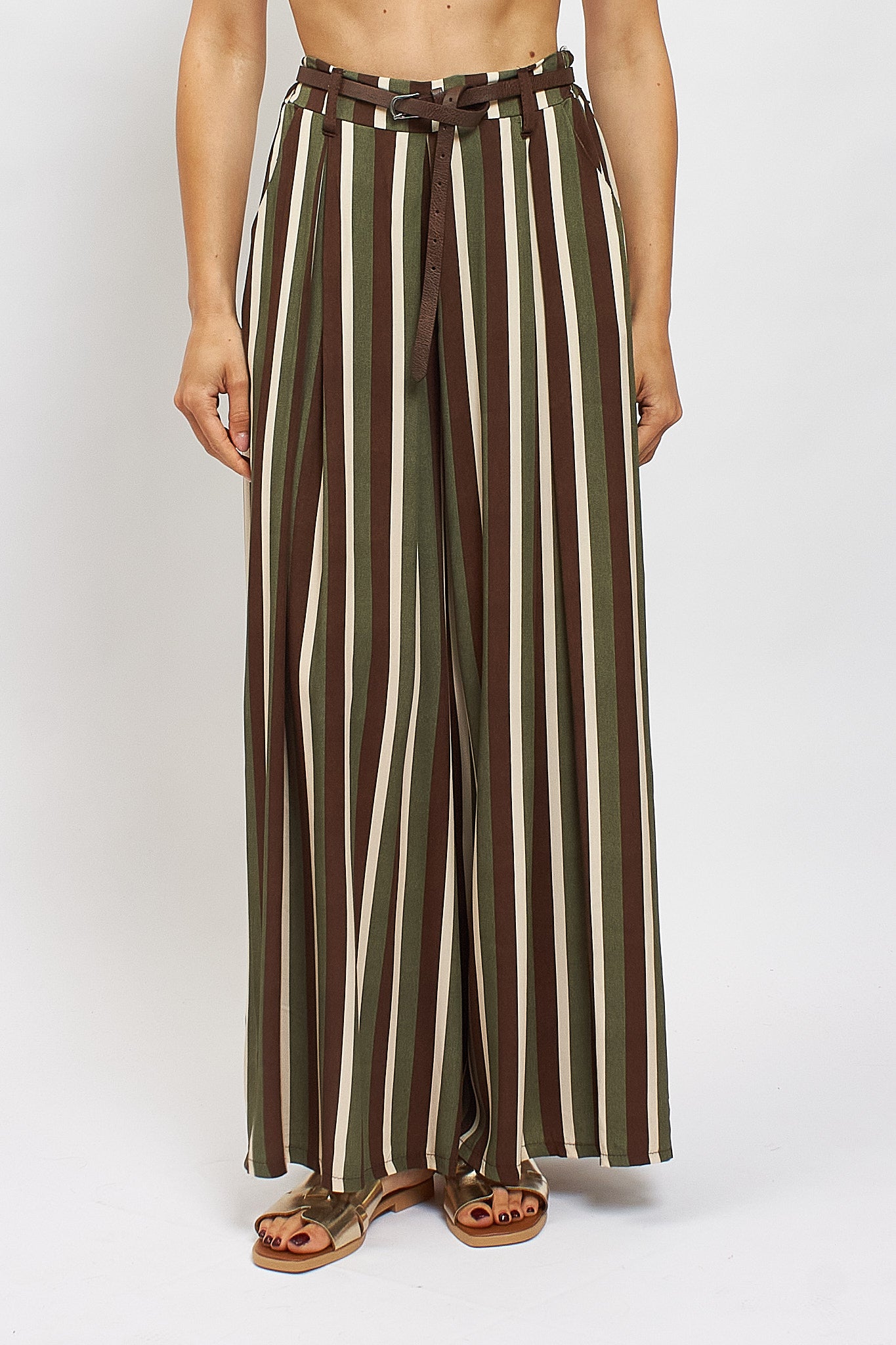 Pantalone palazzo a righe con cintura