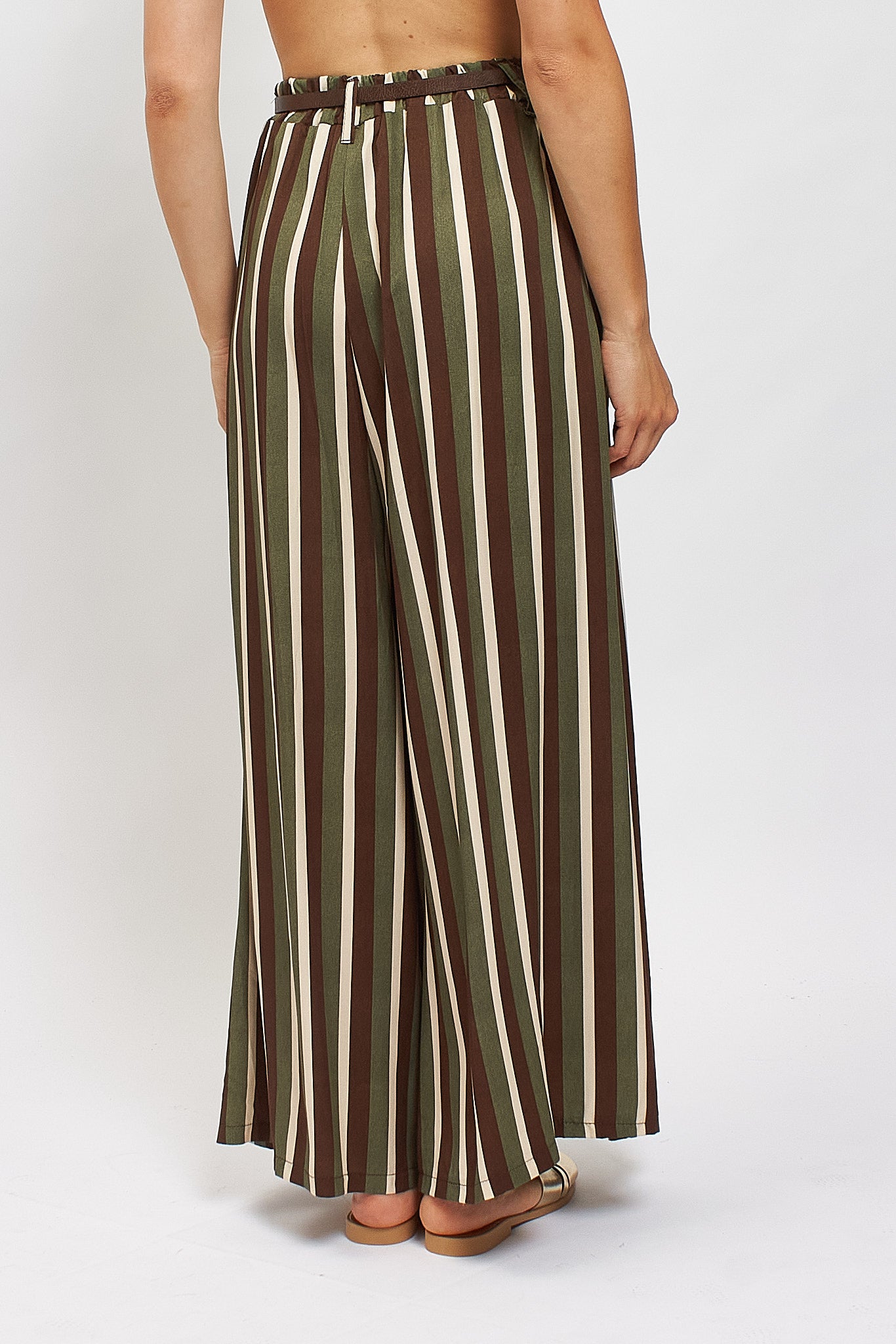 Pantalone palazzo a righe con cintura