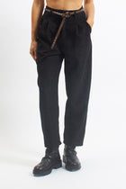 Pantalone barrel in velluto con cintura