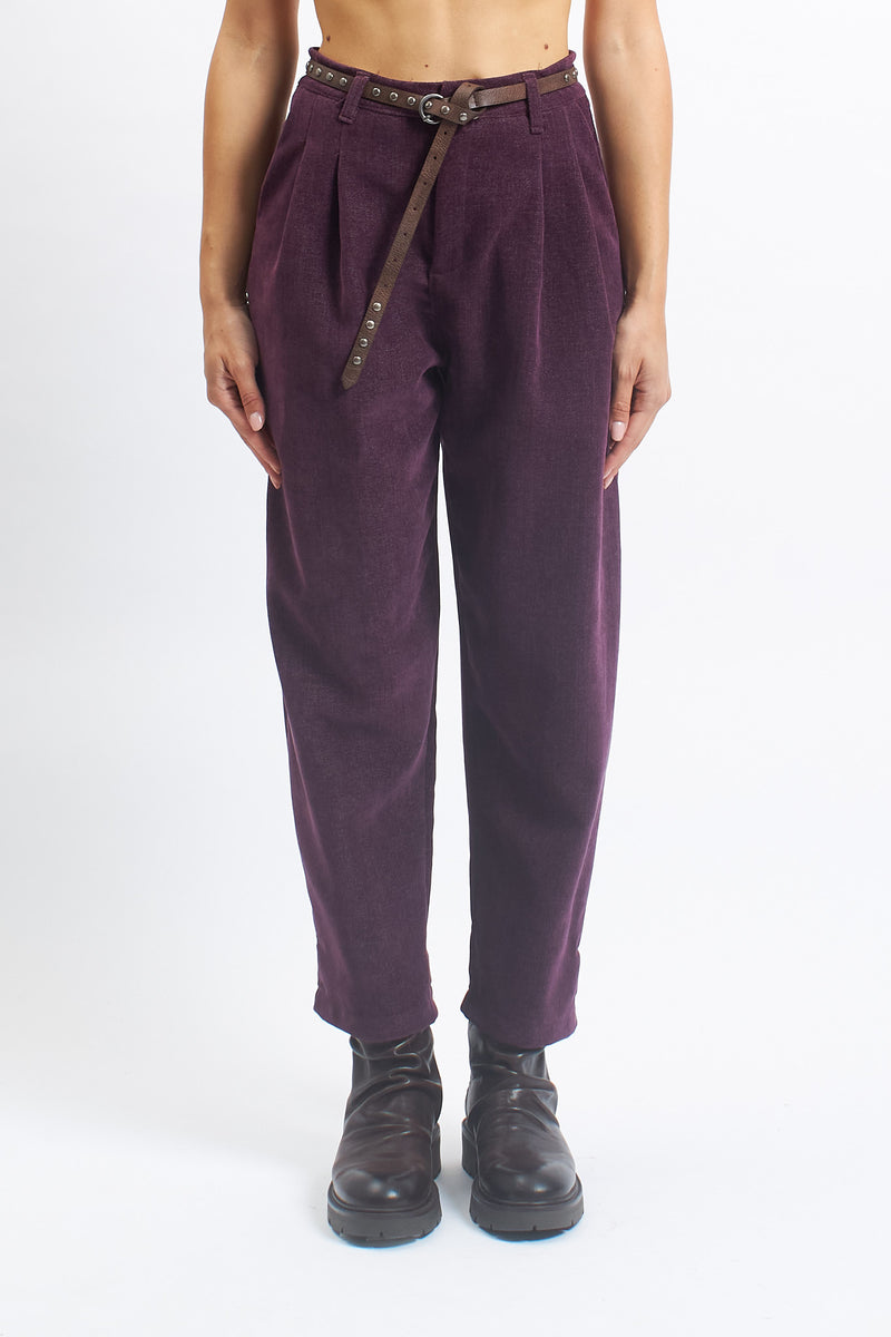 Pantalone barrel in velluto con cintura