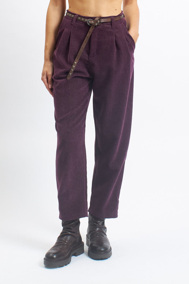 Pantalone barrel in velluto con cintura