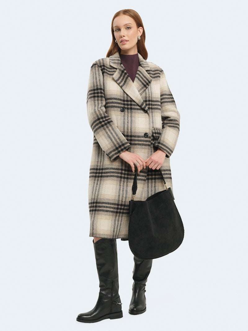 Cappotto lungo in lana a quadri