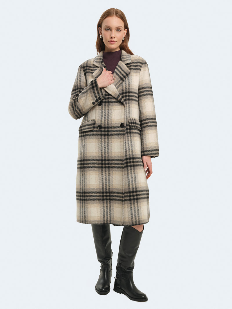 Cappotto lungo in lana a quadri