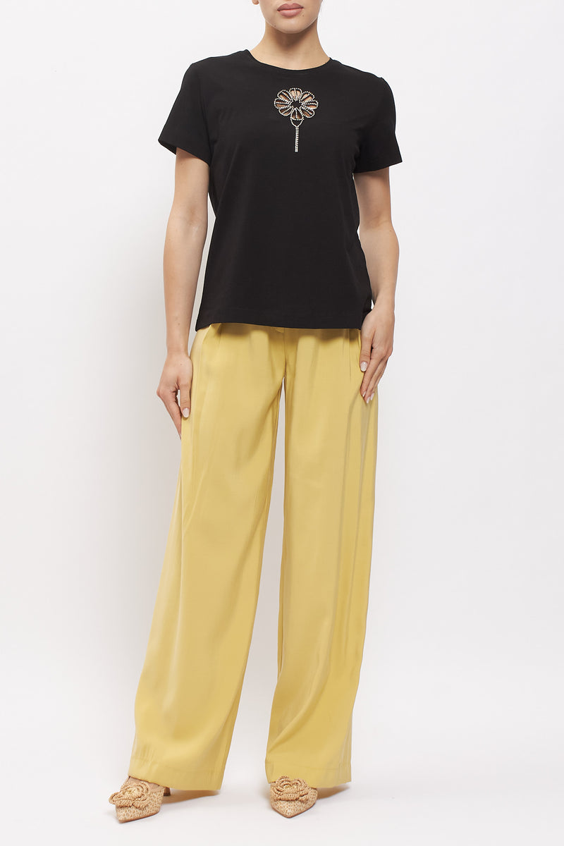 T-shirt con fiore in strass