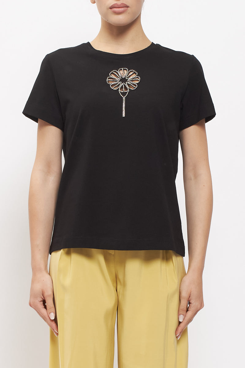 T-shirt con fiore in strass
