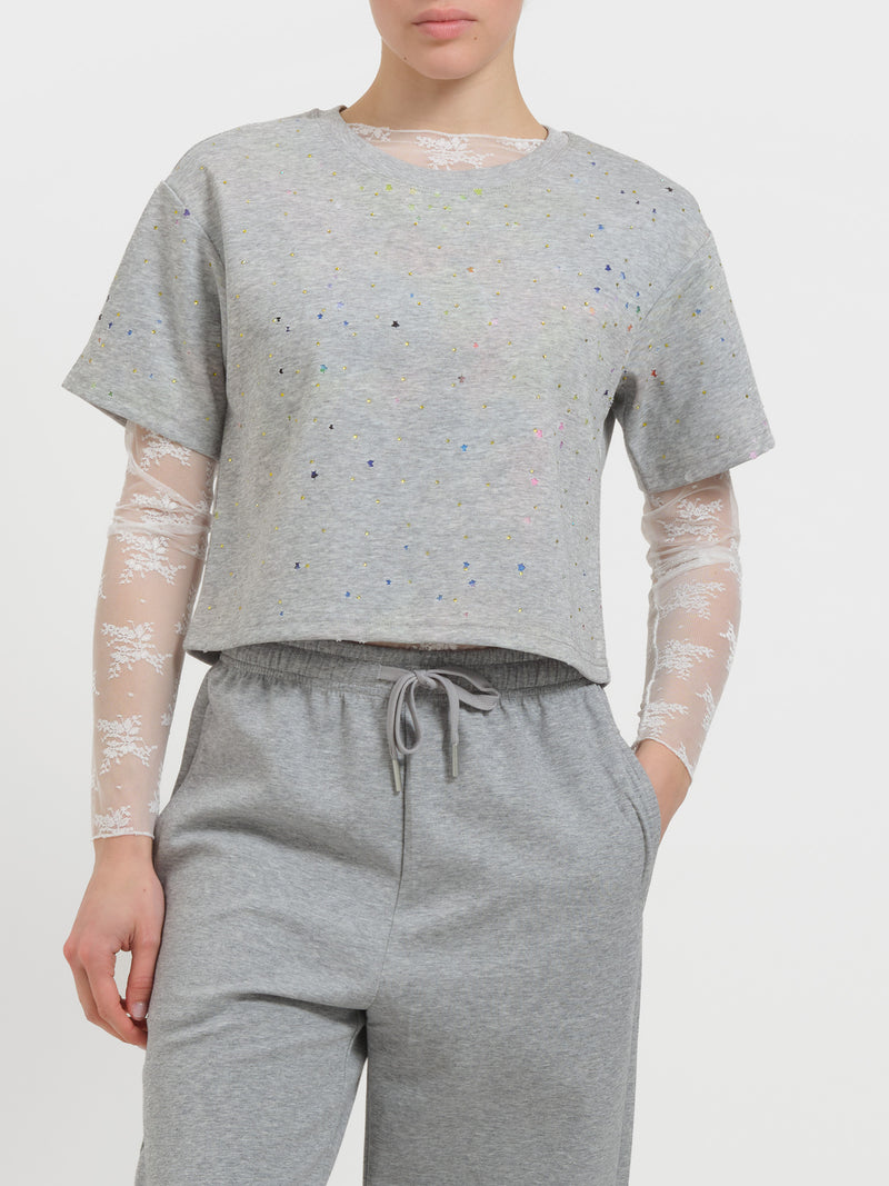Felpa con strass e stelline
