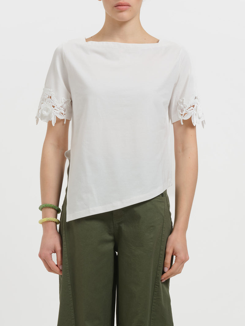T-shirt con inserti in pizzo san gallo