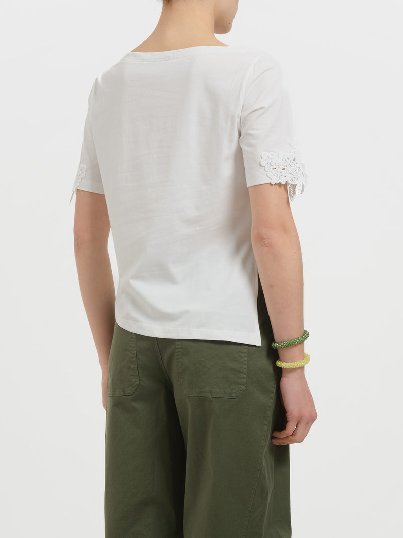 T-shirt con inserti in pizzo san gallo