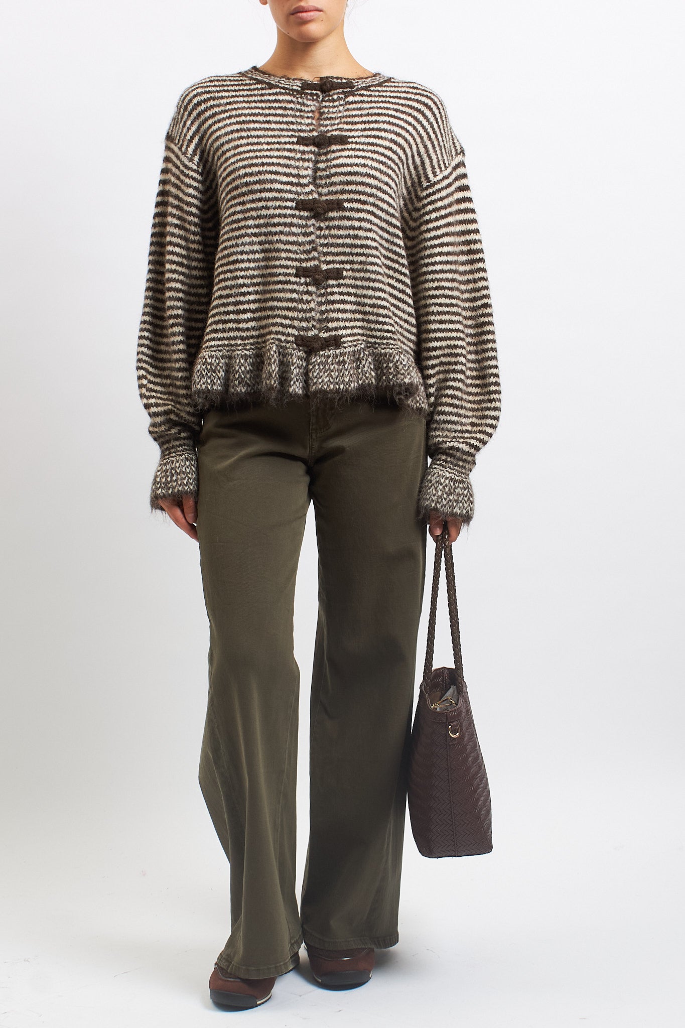 Cardigan a righe con volan