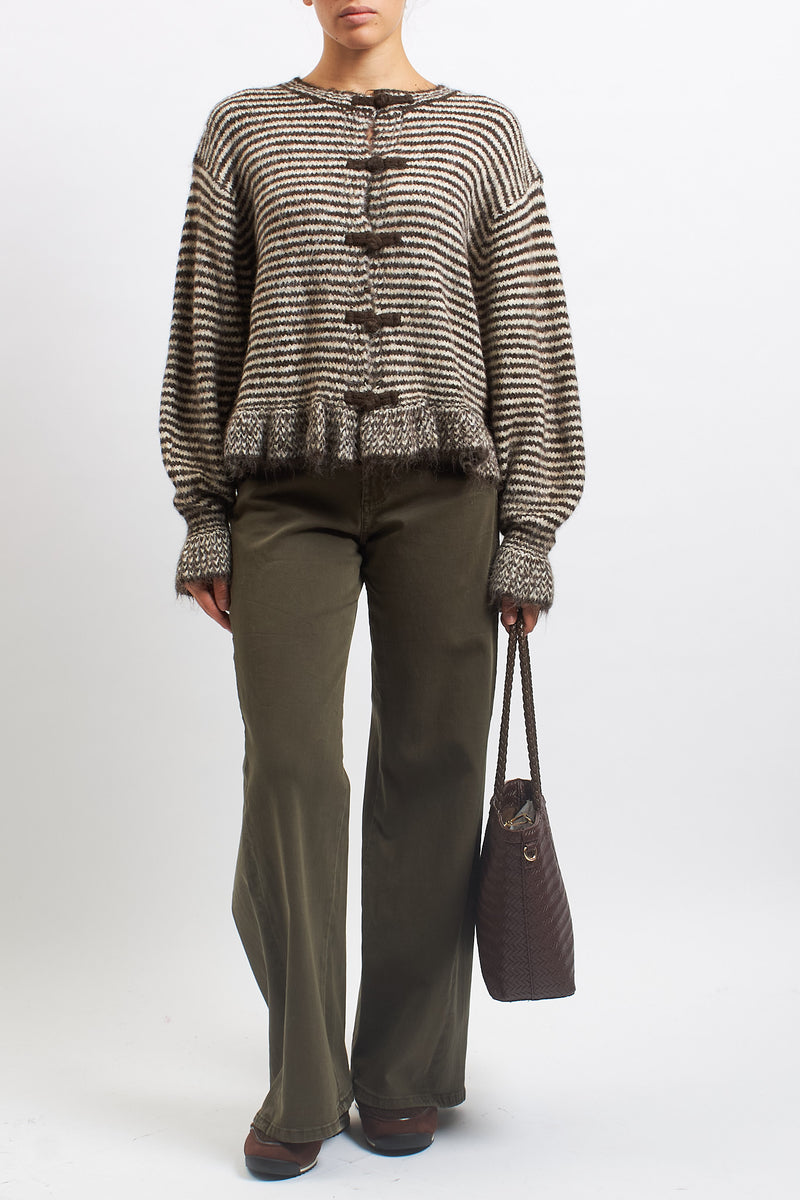Cardigan a righe con volan