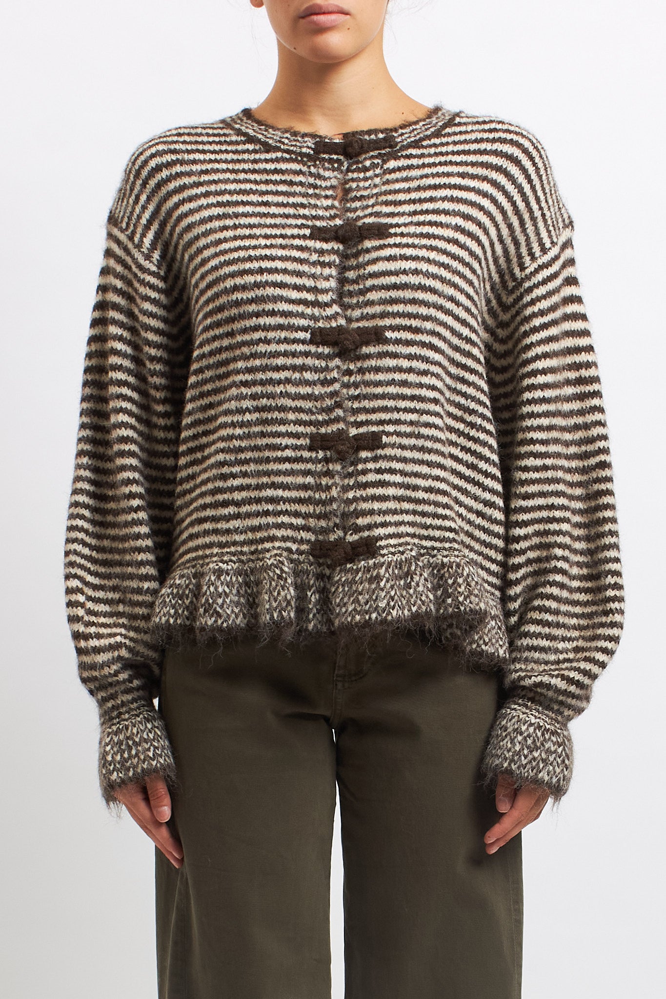 Cardigan a righe con volan