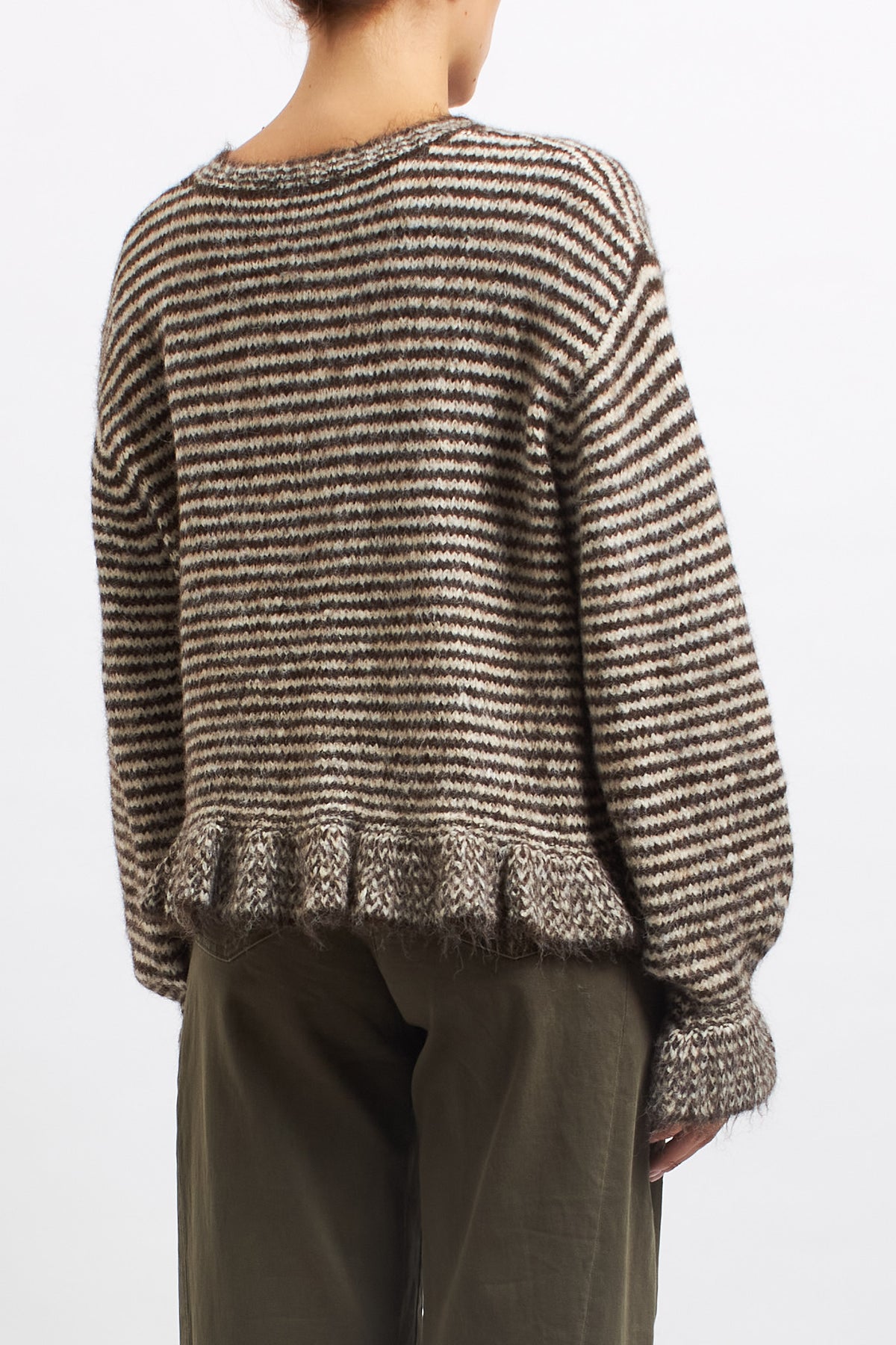 Cardigan a righe con volan