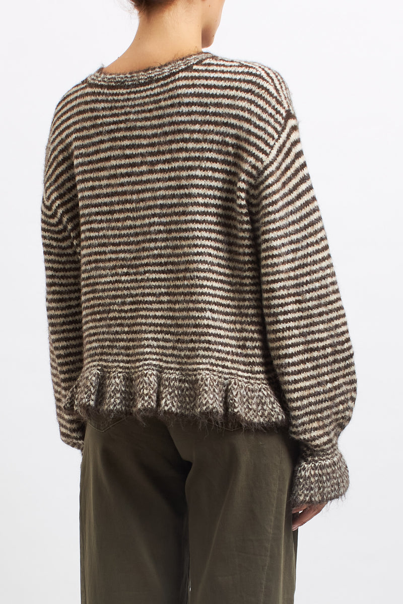 Cardigan a righe con volan