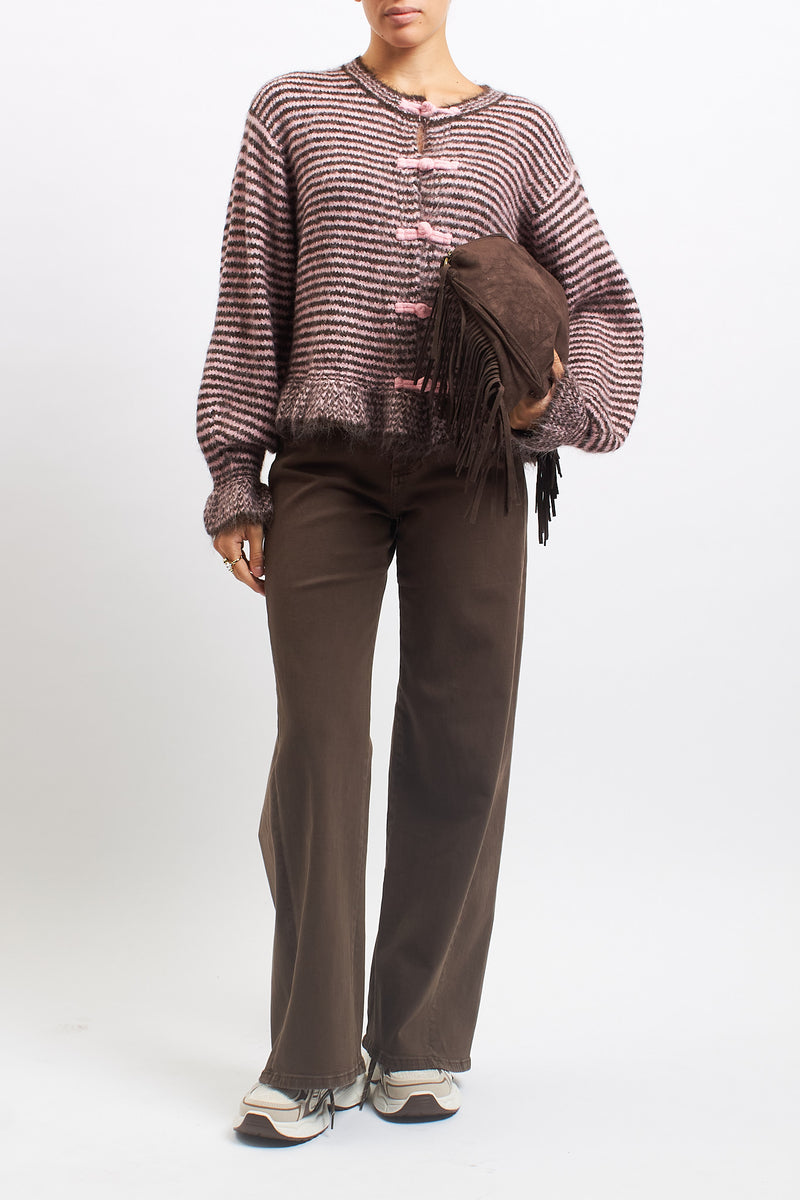 Cardigan a righe con volan