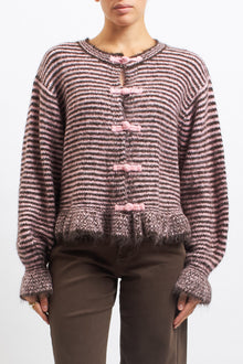 Cardigan a righe con volan