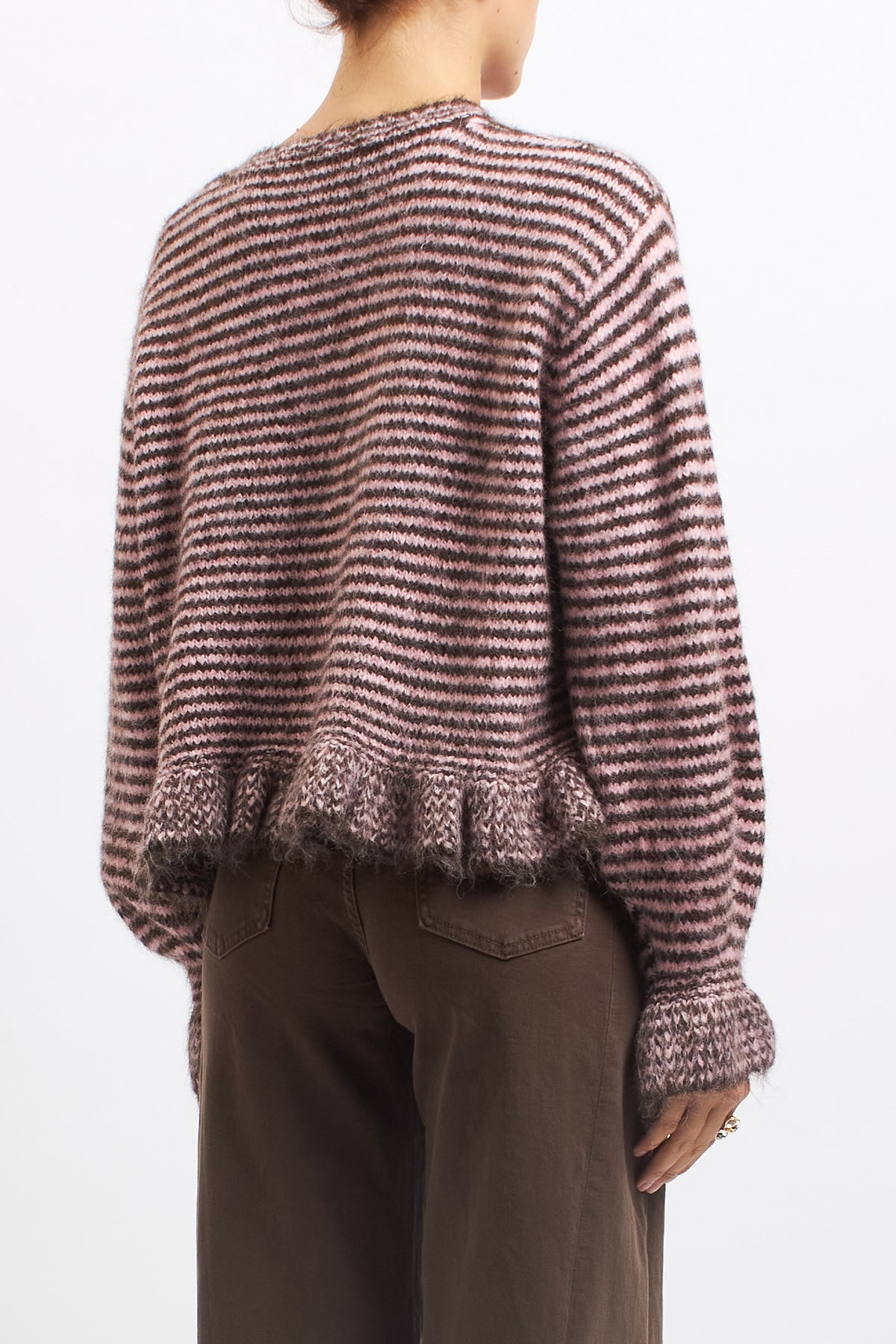 Cardigan a righe con volan